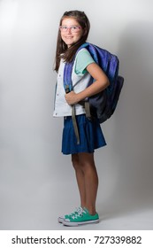 A Girl With Glasses Is Excited And Nervous For Her First Day Of School.
