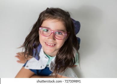 A Girl With Glasses Is Excited And Nervous For Her First Day Of School.
