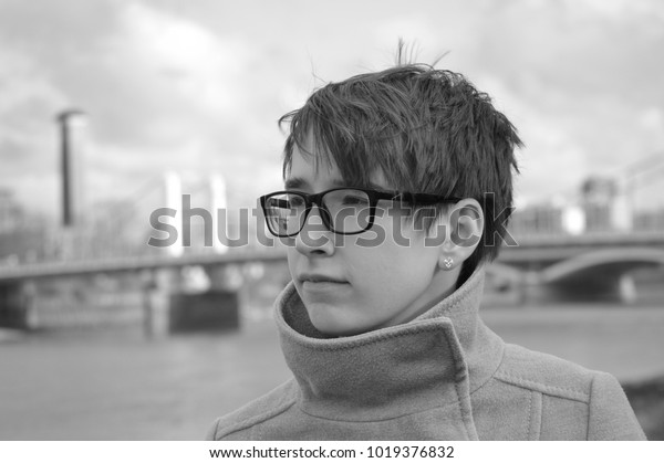 Girl Glasses Short Hair By River Stock Photo Edit Now 1019376832