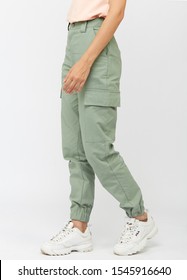 Girl In Green Cargo Pants And A T-shirt