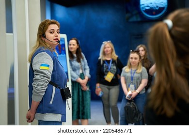 The Girl Guide Gives A Lecture At The Ukrainian Planetarium. Dnipro, Ukraine - 05.19.2022