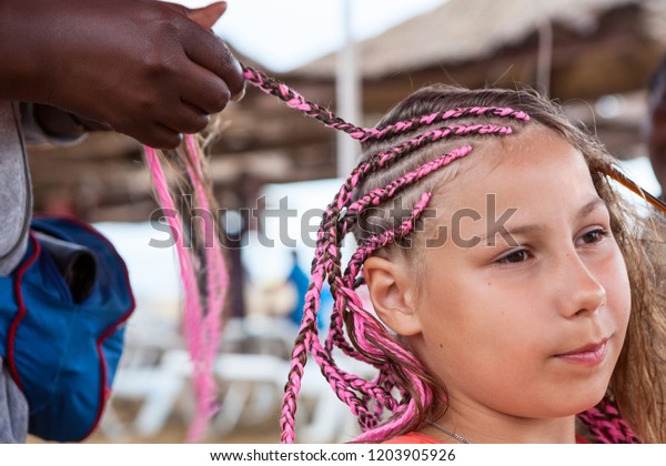 Girl Hairstyle Pink Hair Extensions Braided Stock Photo