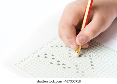 girl Hand delete the answer test  on the examination - Shutterstock ID 467300918