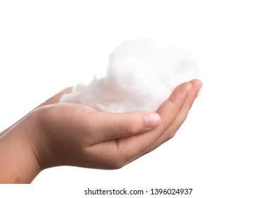 Girl hand hold used cotton wool isolate on white background - Shutterstock ID 1396024937