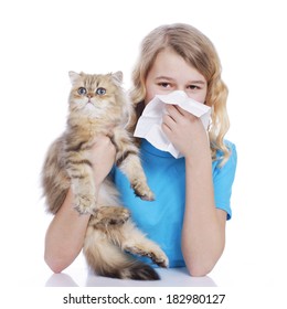 Girl With Handkerchief And Cat Allergy