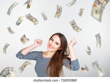 Young Woman Throwing 100 Dollar Bills Stock Photo 129180137 | Shutterstock