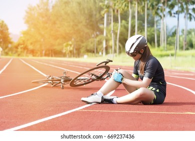 Girl Has Sport Accident Injury From Bicycle