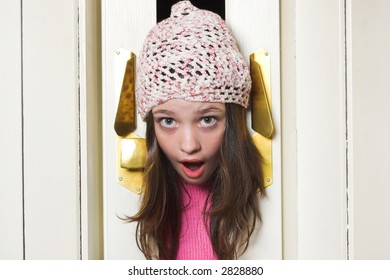 Girl Head Stuck In Accordion Door