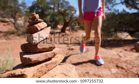 Girl Hikes Nearby Cairn On Desert Stock Photo Edit Now 1097255732