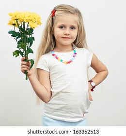 Girl Hold Yellow Flowers Isolated Portrait Stock Photo 163352513 ...