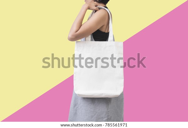 Download Girl Holding Bag Canvas Fabric Mockup Stock Photo (Edit ...