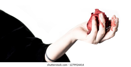 Girl Holding A Bloody Rose In Her Hand