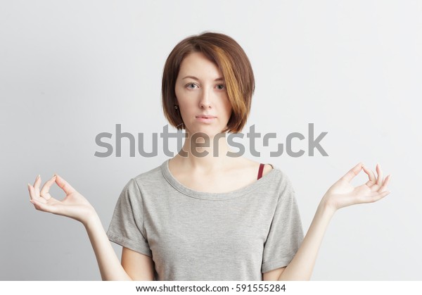 Girl Holding Finger Together Position Meditation Stock Photo 591555284 ...