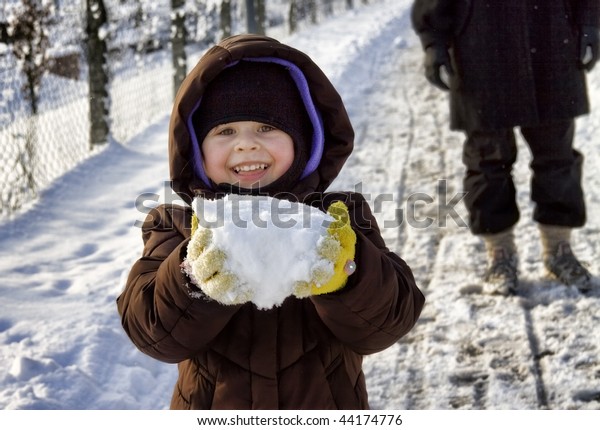 Girl Holding Large Chunk Snow Germany Stock Photo Edit Now