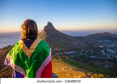 Girl Holding A South African Flag