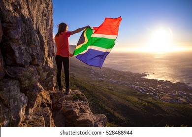 Girl Holding A South African Flag