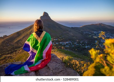 Girl Holding A South African Flag