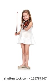 Girl Holding Violin Isolated On White Background