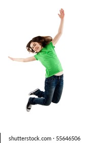 Girl Jumping Isolated On White Background