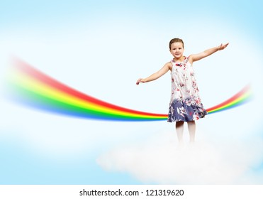 Girl Jumping On Clouds Rainbow Collage Stock Photo 121319620 | Shutterstock