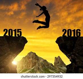 Girl jumps to the New Year 2016
