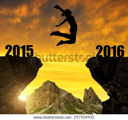 Girl jumps to the New Year 2016