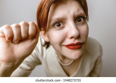 Girl Knocking On The Camera, Distorted Portrait