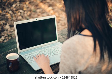 Girl And A Laptop In The Park