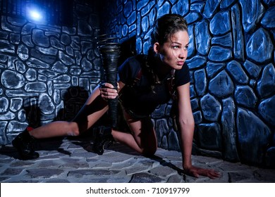 Girl Lara Croft Medieval Interior