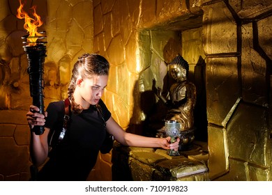 Girl Lara Croft Medieval Interior