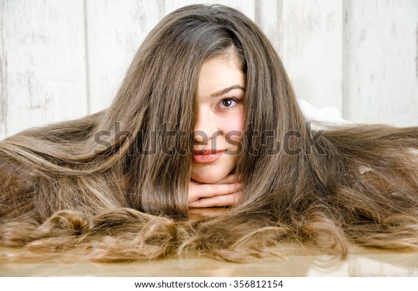 Girl Large Dense Natural Hair Lying Stock Photo Edit Now 356812154