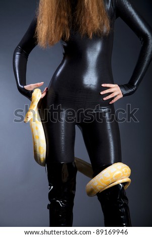 The girl in latex with a python