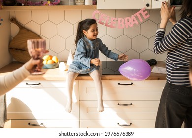 Girl Laughing While Greeting The Guests And Preparing To The Party At Home