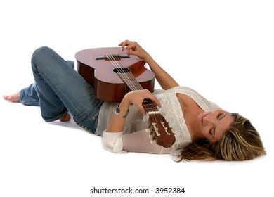 Girl Laying Down With Guitar