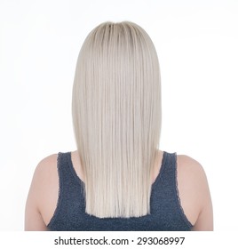 Girl With Long Blond Straight Health Hair Behind