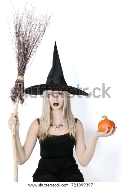 Girl Long Blonde Hair Black Witch Stock Photo Edit Now 721899397