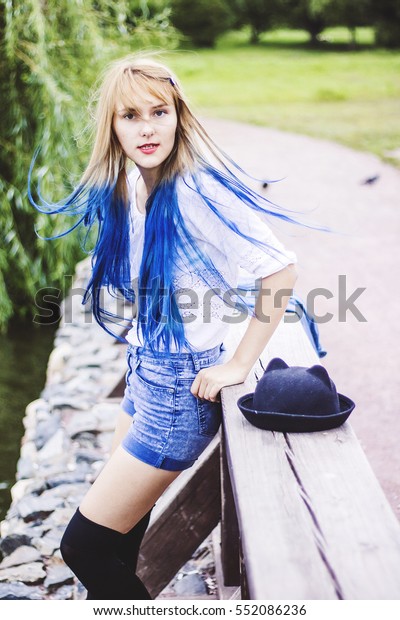 Beautiful Teen Blue Stockings