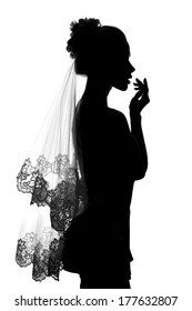 Girl With Long Veil Bride Silhouette.