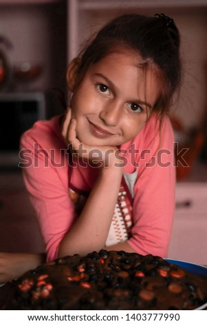 Similar – Image, Stock Photo Adorable little girl combed with pigtails