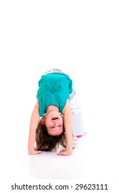 Girl is making gymnastic exercise