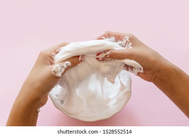 A Girl Making Slime Herself. Child Making Slime. 