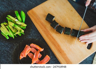 Girl Is Making Sushi At Home