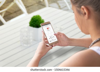 Girl Measure Heart Rate And SpO2 With Smart Phone Sensor And App Concept.