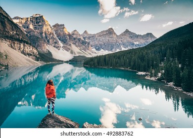 Girl At Moraine Lake, Canada