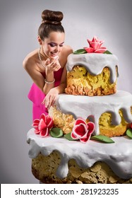 The Girl Near A Huge Birthday Cake