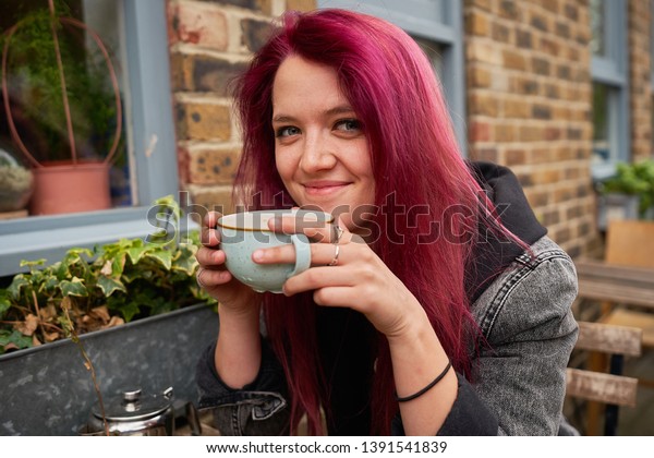 Girl Next Door Having Tea Looking Stock Photo Edit Now 1391541839
