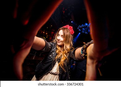 Girl In The Night Club. Selfie