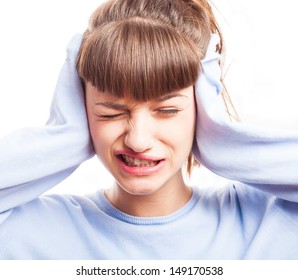 Girl In A Noisy Place On A White Background