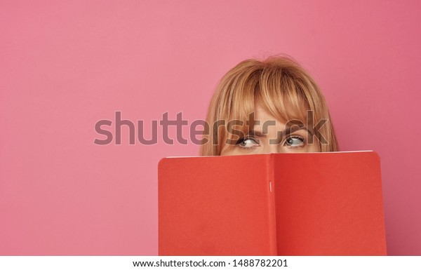 Girl Notebook On Pink Background Back Stock Image Download Now