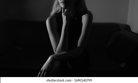 a girl on the black background 